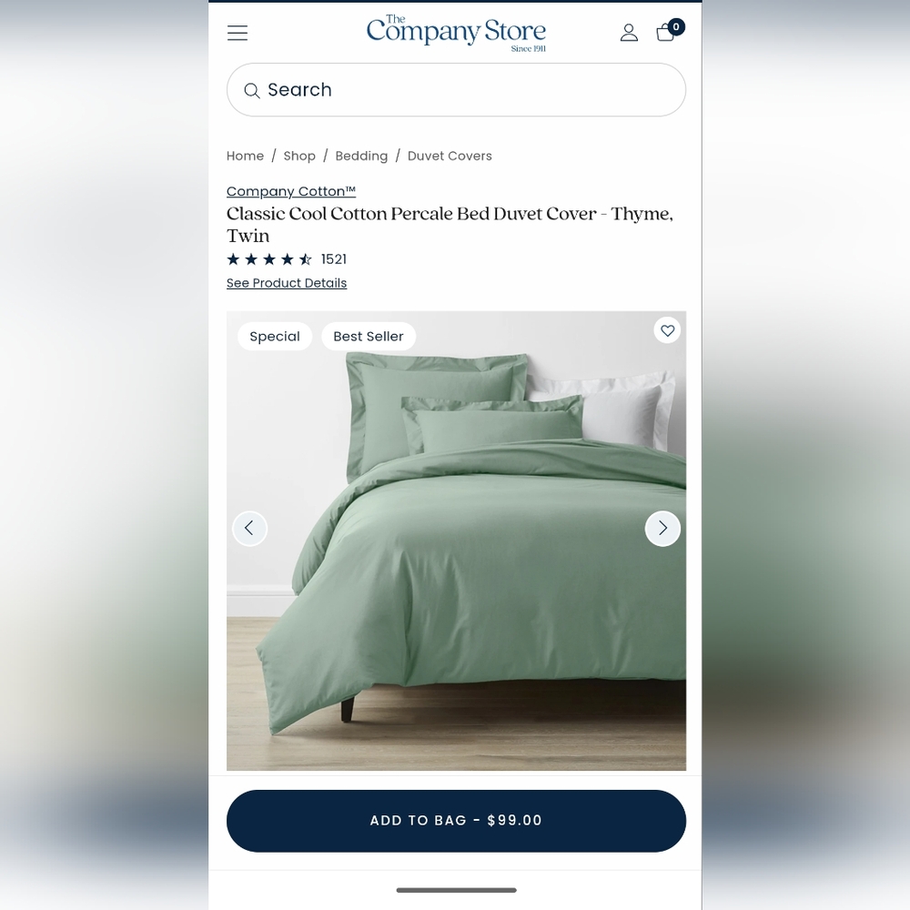 Company Store Classic Cool Cotton Percale Bed Duvet Cover (Thyme/Sage) Twin XL